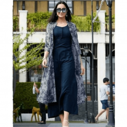 Trendy shrug with Blue stich gown 